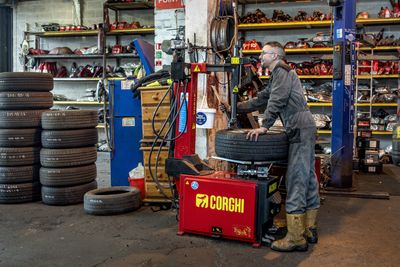 Car tyre being changed