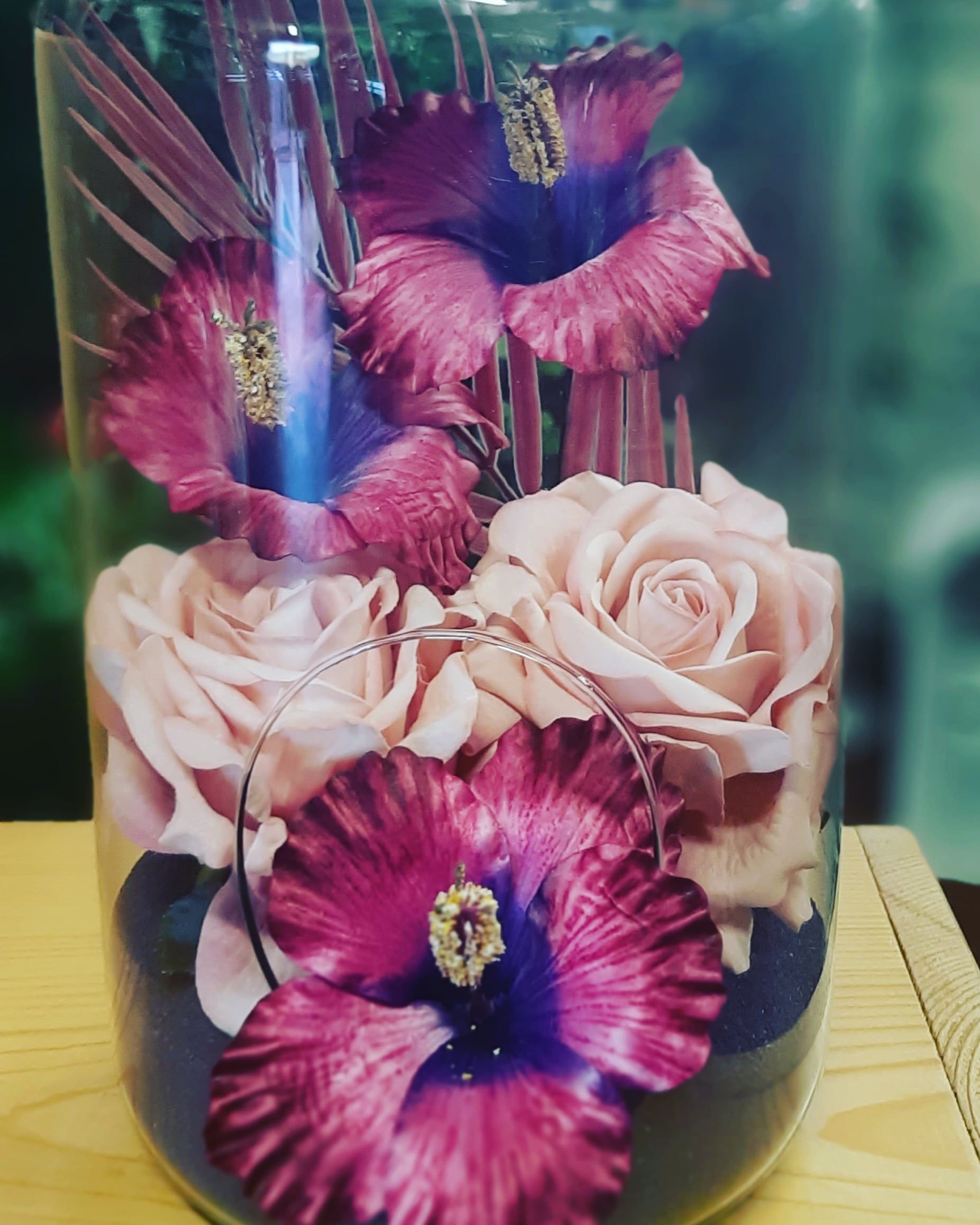 composizione floreale fucsia e rosa