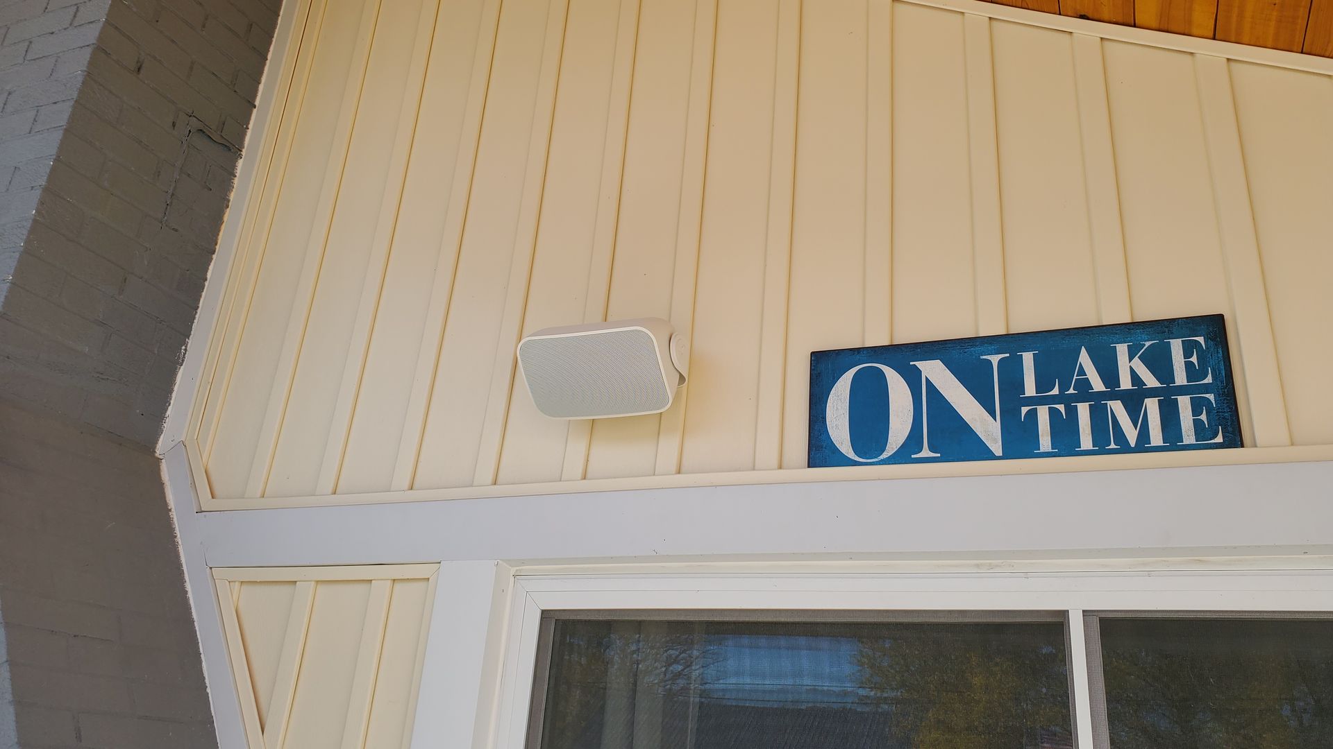 Outdoor speaker installed for an outdoor audio system. 