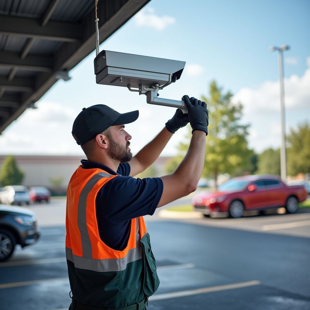 outdoor security camera installation in a parking lot.