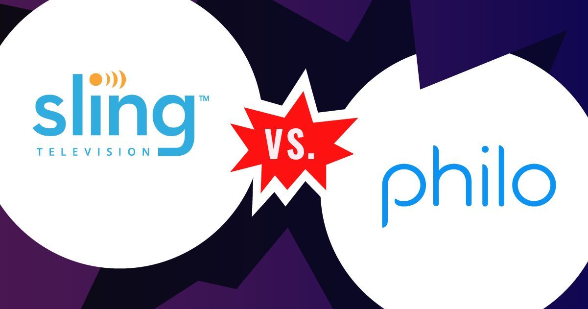 Sling Television vs. Philo logo comparison. Left: Sling logo in white circle. Right: Philo logo in white circle.