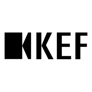 KEF logo: black square and arrow with “KEF” text.