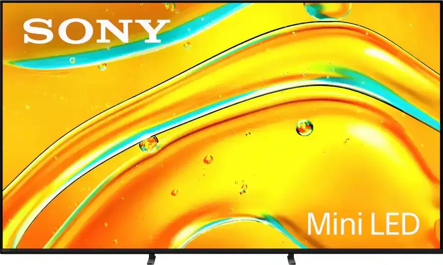 Sony Mini LED TV with yellow and turquoise background.