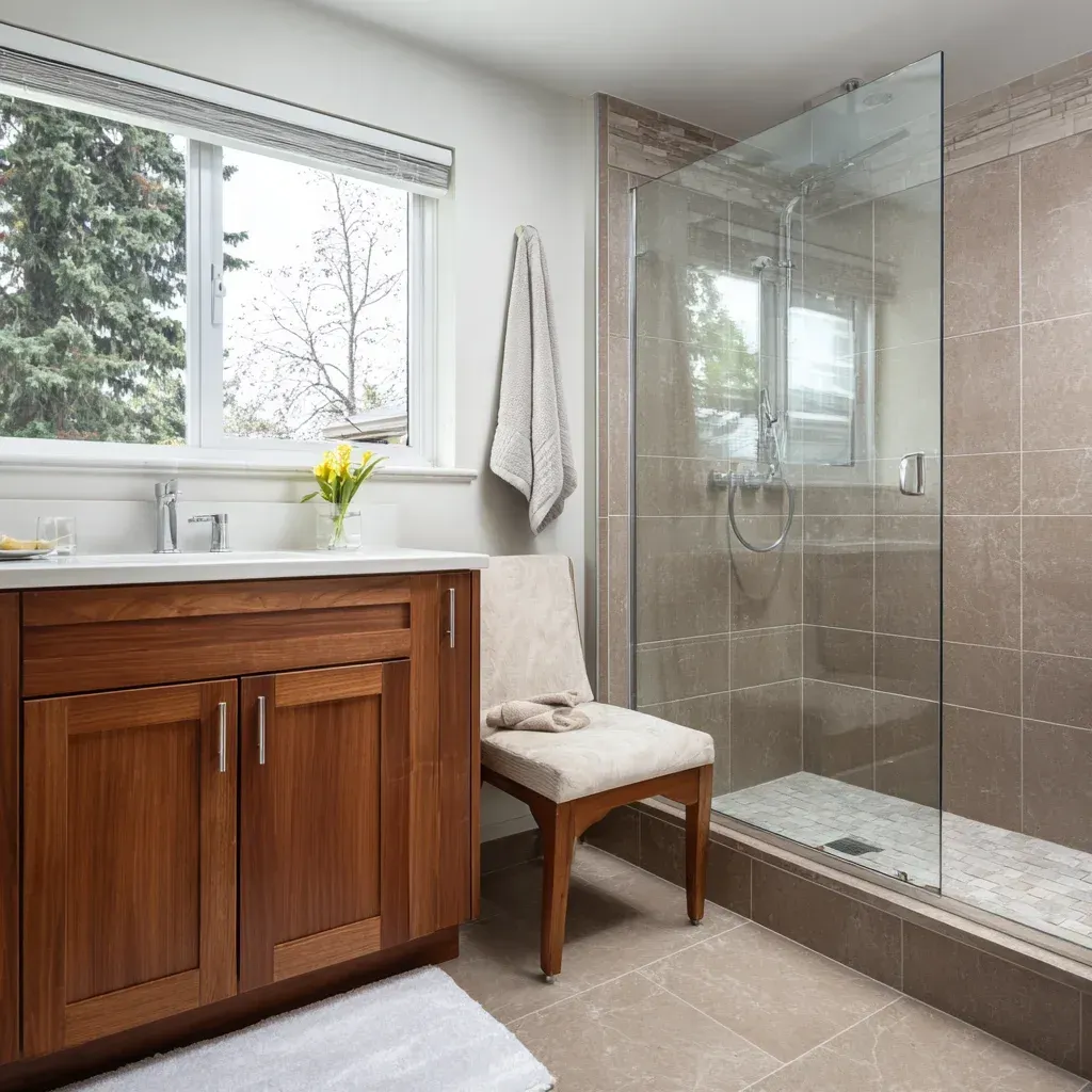 Vancouver bathroom renovation contractors installing marble countertop and undermount sink integration. Recessed lighting improves brightness and ambiance. Fully compliant with BC building regulations.
Eco-friendly bathroom renovation Vancouver BC with low-VOC materials and water-saving toilet installation. Energy-efficient LED lighting reduces power usage. Sustainable remodeling practices implemented.
Modern bathroom remodeling Vancouver featuring wet-room design and concealed linear drain system. Waterproof cement board prevents moisture damage. Designed for minimalistic West Coast interiors.
Vancouver bathroom renovation with custom storage solutions and soft-close vanity cabinetry. Porcelain tile shower walls ensure longevity. Installed by experienced Lower Mainland professionals.
Luxury ensuite bathroom remodel Vancouver showcasing freestanding bathtub and rainfall shower combo. Heated floors enhance year-round comfort. Built for maximum property value increase.