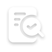 Document with magnifying glass and checkmark.