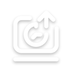 Laptop with an upward arrow and clock symbol, indicating data upload and time synchronization.