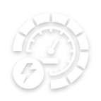 White gauge icon with lightning bolt indicating power or energy level.