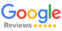A google review logo with five stars on it on a white background.