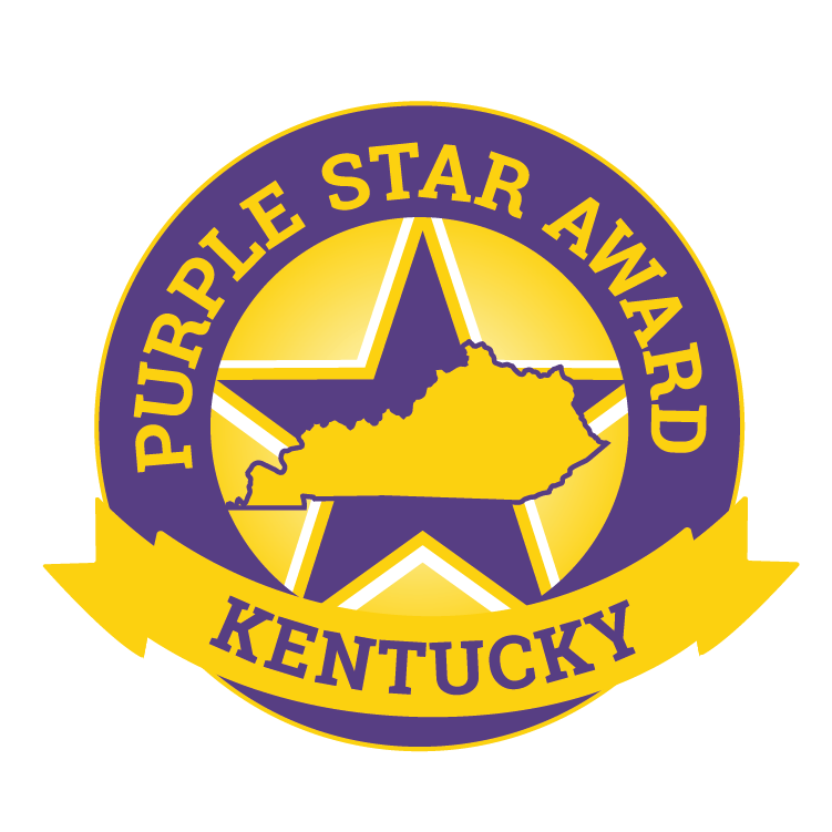 Purple Star Award Kentucky logo. Purple circle with a gold star, Kentucky outline, and banner.