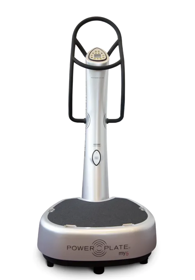 A silver power plate on a white background.