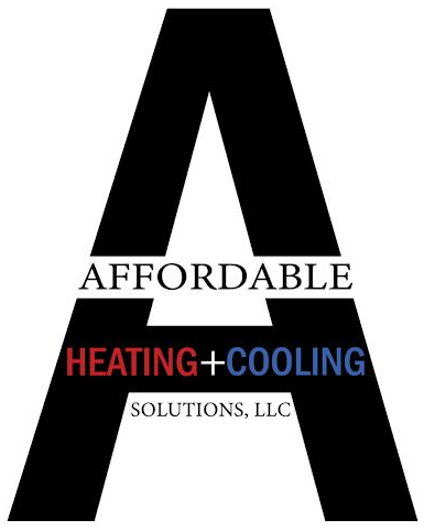 Black "A" shape with "AFFORDABLE", "HEATING+COOLING" (red & blue), and "SOLUTIONS, LLC".