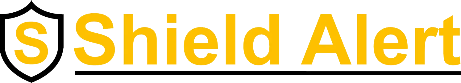 A logo for shield alert with a shield on it