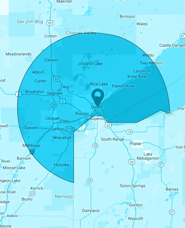 A blue map with a circle in the middle of it