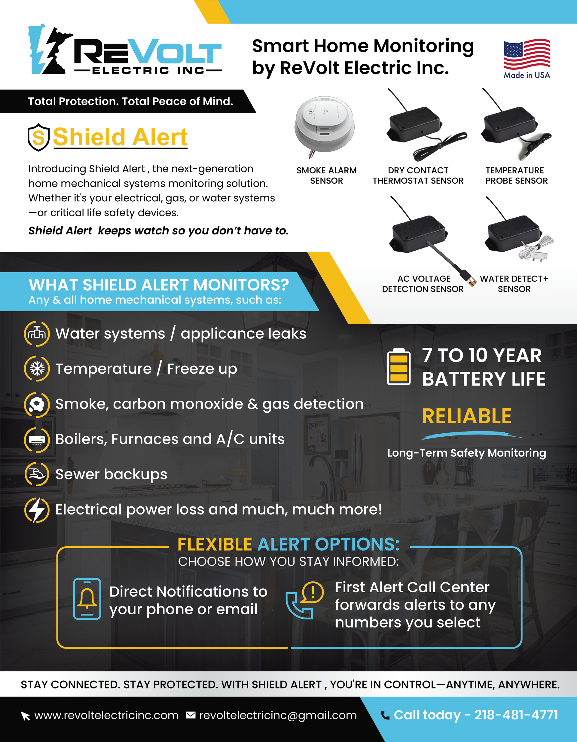 A flyer for smart home monitoring by revolt electric inc.