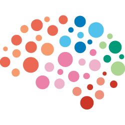 Brain silhouette made of colorful circles.