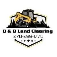 Logo for D & B Land Clearing: a yellow skid steer over text and a phone number on a gold and black emblem.