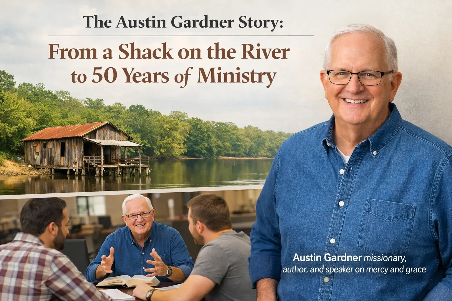 Austin Gardner sharing his story of growing up in a shack and finding 50 years of ministry through G