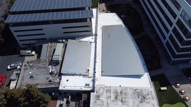 A man is spraying a roof with a hose