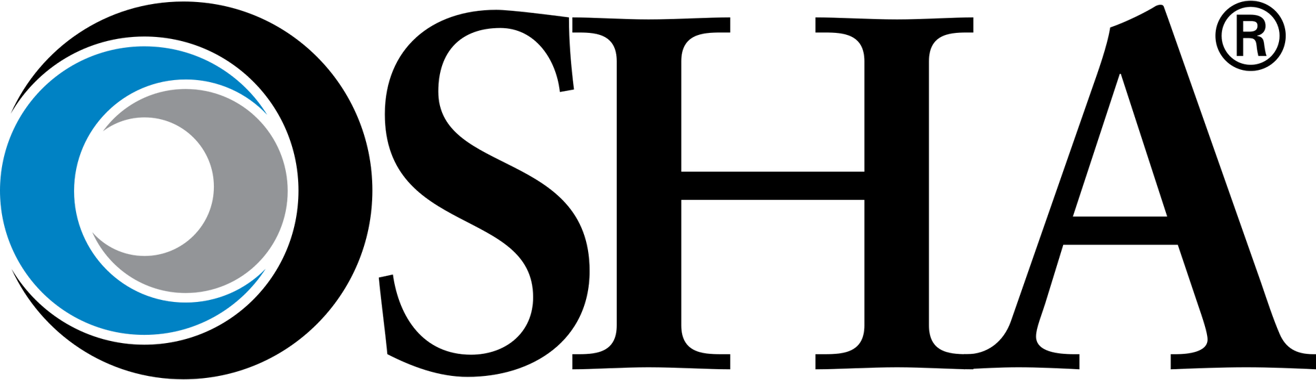 The osha logo is black and blue with a blue circle in the middle.