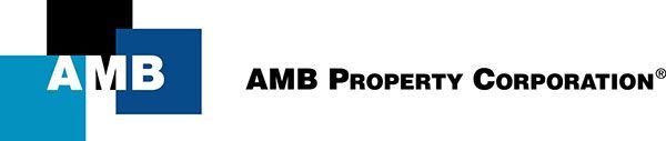 A blue and white logo for amb property corporation