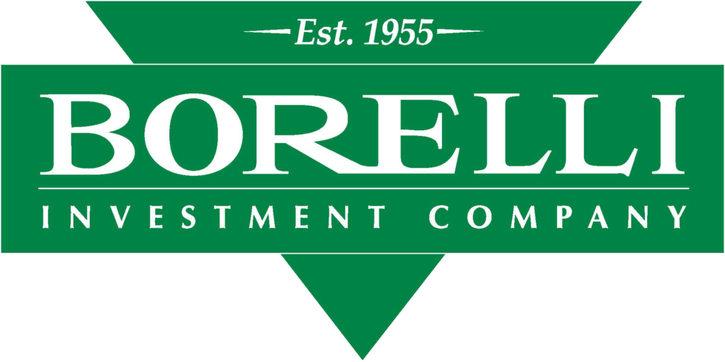 A green and white logo for borelli investment company