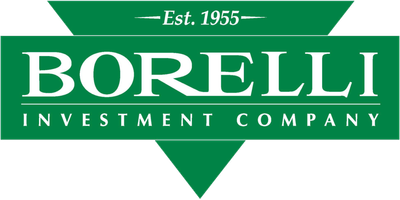 A green and white logo for borelli investment company