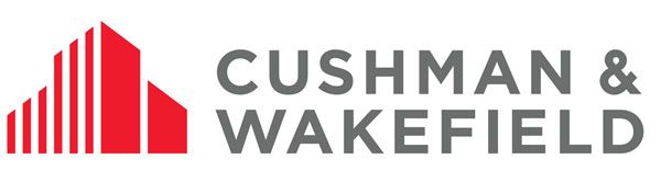 The logo for cushman & wakefield is red and gray.