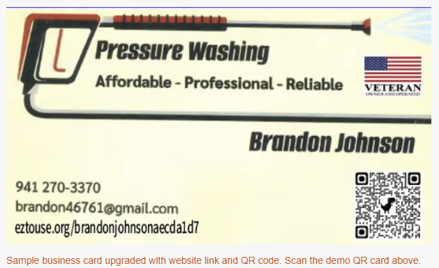 A business card for Brandon Johnson for pressure washing