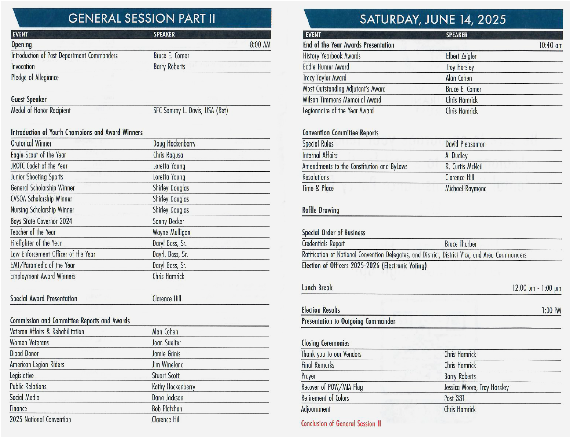 A page of a schedule for saturday june 1st 2025