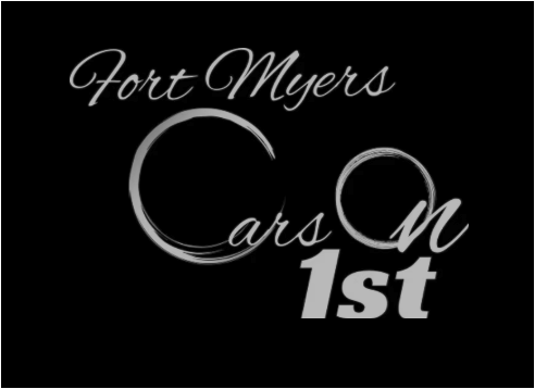 Fort Myers Cars On 1st logo in white script and gray text on a black background