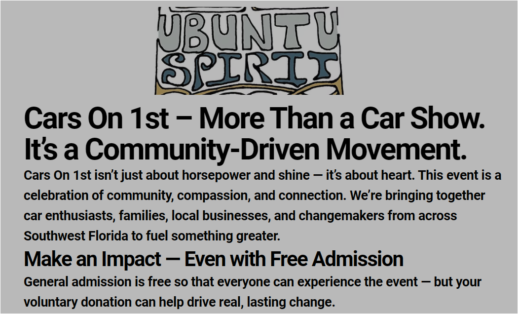 Poster for Cars On 1st: community-driven car show and free-access family event in Fort Myers, FL