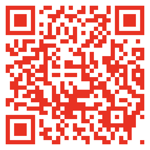 A red and white qr code on a white background.