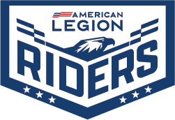 The logo for the american legion riders is blue and white with an eagle on it.