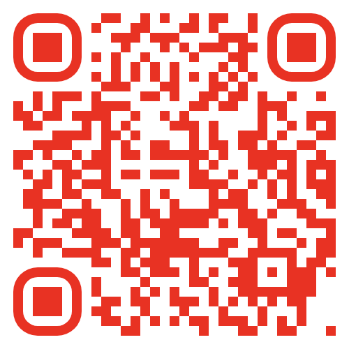 A red and white qr code on a white background.