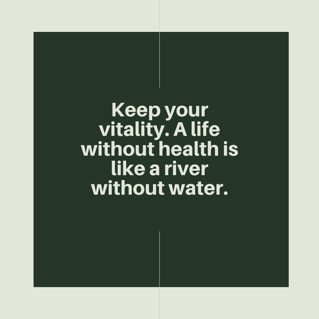 Keep your vitality. A life without health is like a river without water.