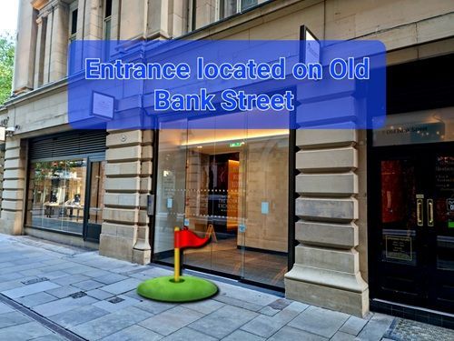 Entrance to the Royal Exchange on Old Bank Street, Manchester, providing clear access to this central landmark building.