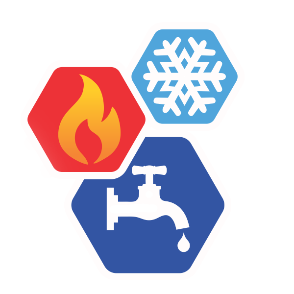 A faucet, a fire, and a snowflake in a circle.