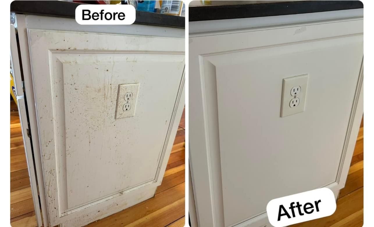 A before and after picture of a kitchen cabinet.