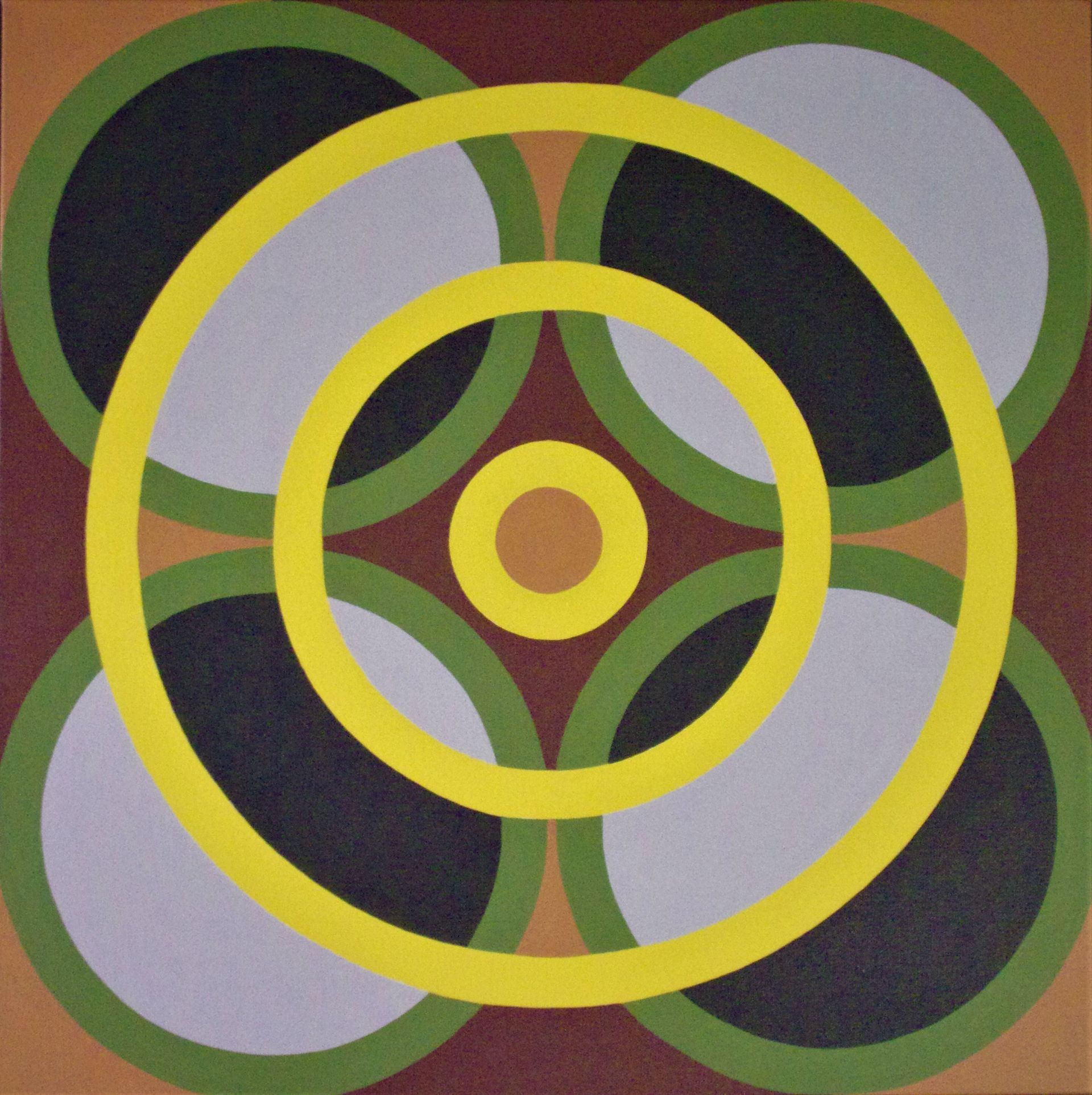 A painting with a yellow circle in the center