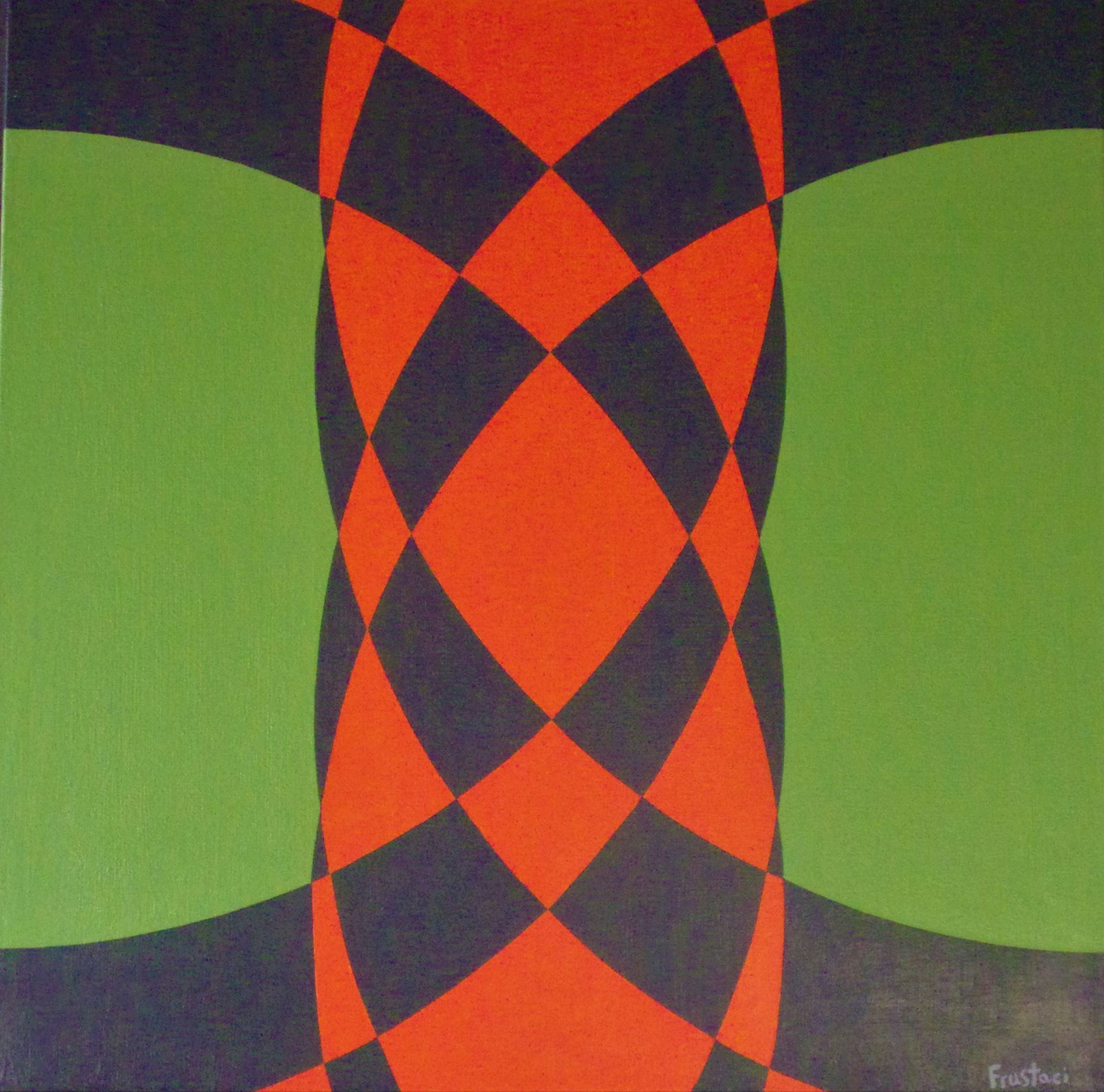 A painting with a green circle in the middle