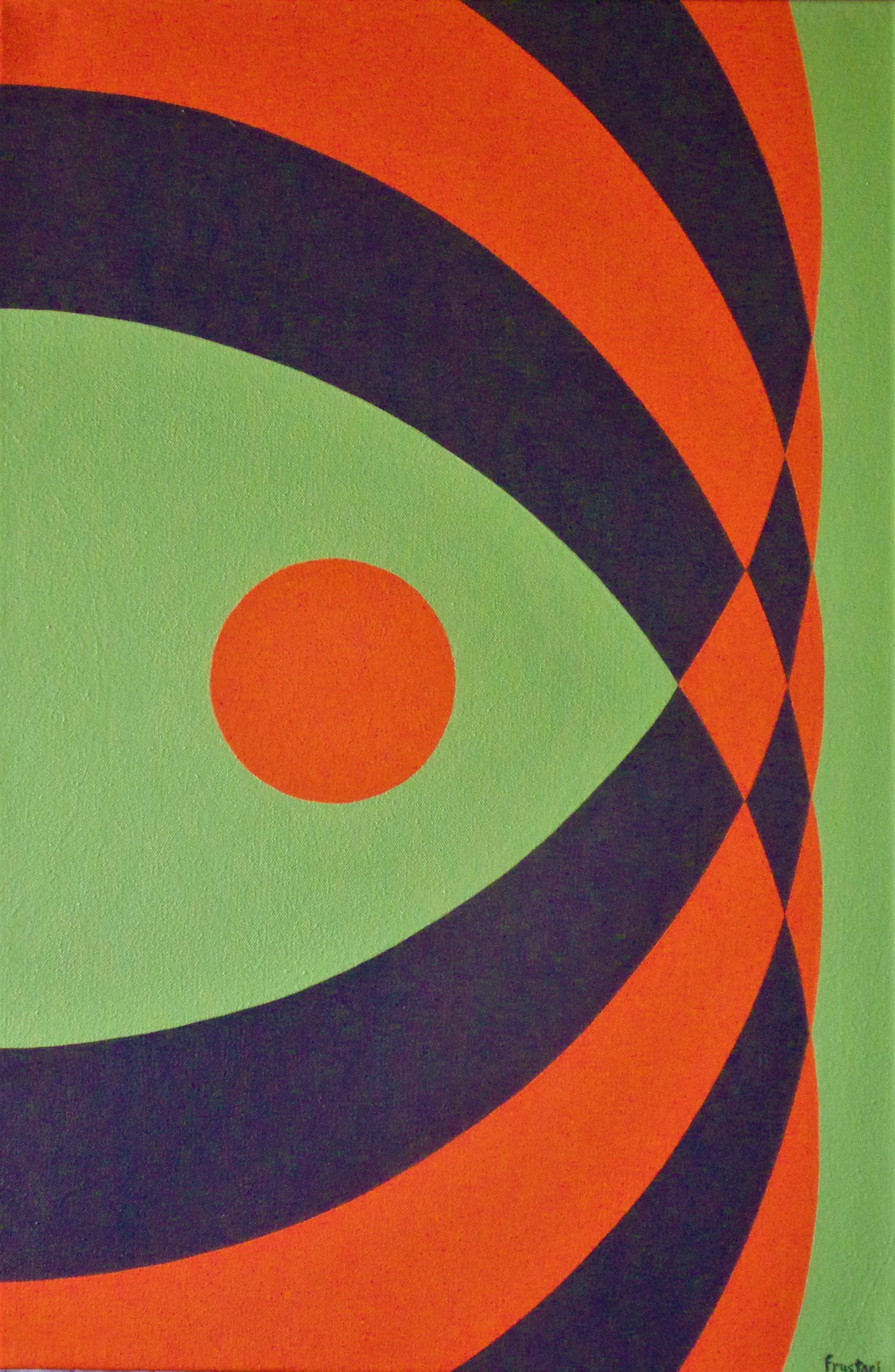 A green and orange circle with an orange circle in the middle