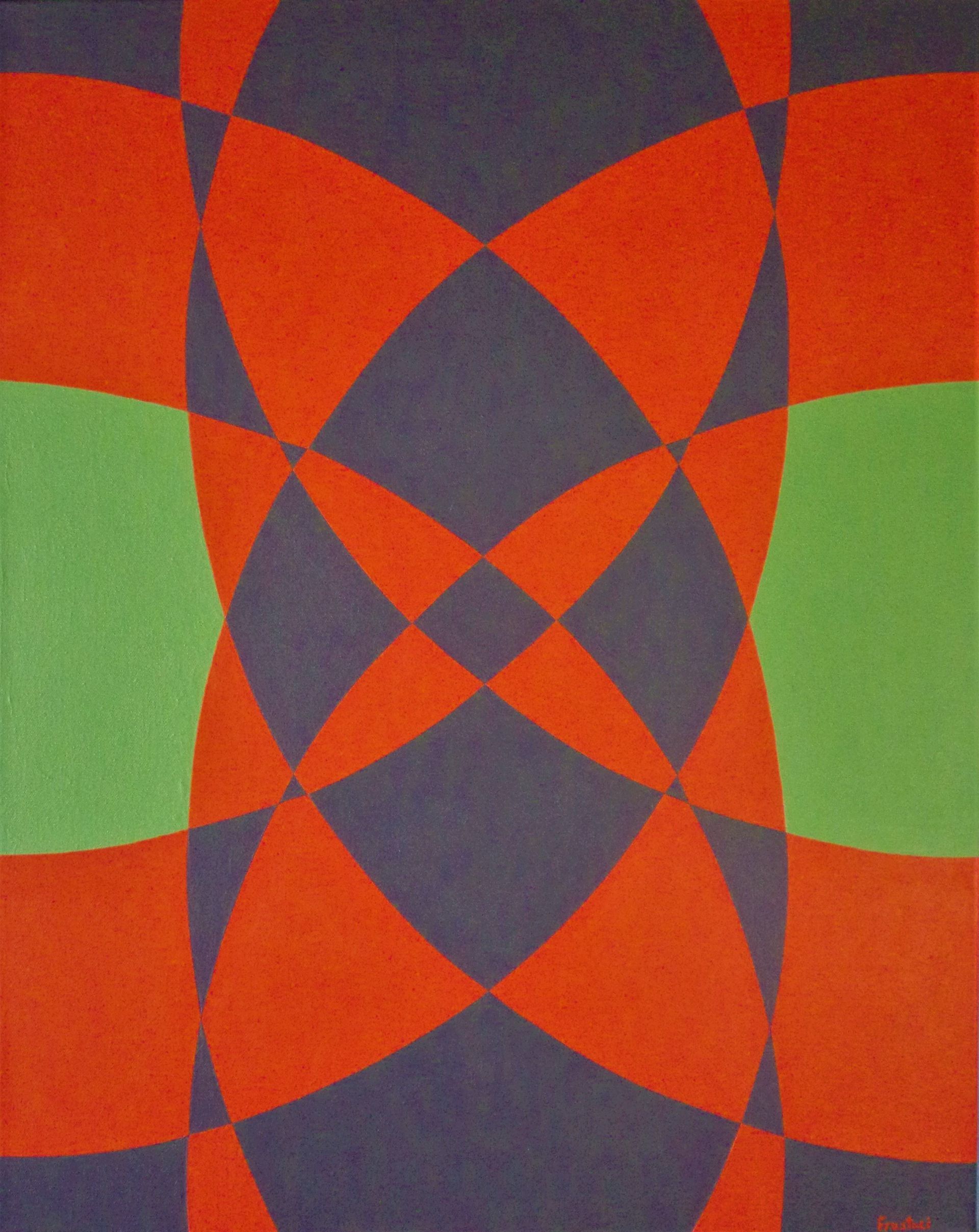 A painting of a red blue and green pattern