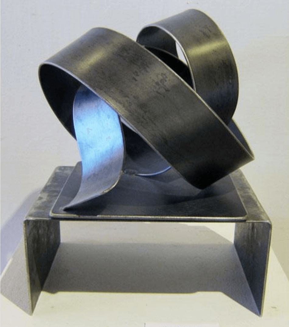Steel ribbon sculpture entitled Changing Current by Steve Ebben