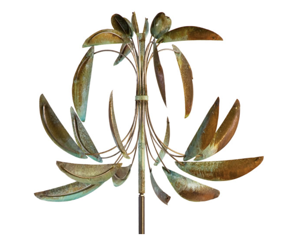 kinetic spinner- wind sculpture-fleur de lis-lyman whitaker-closeup