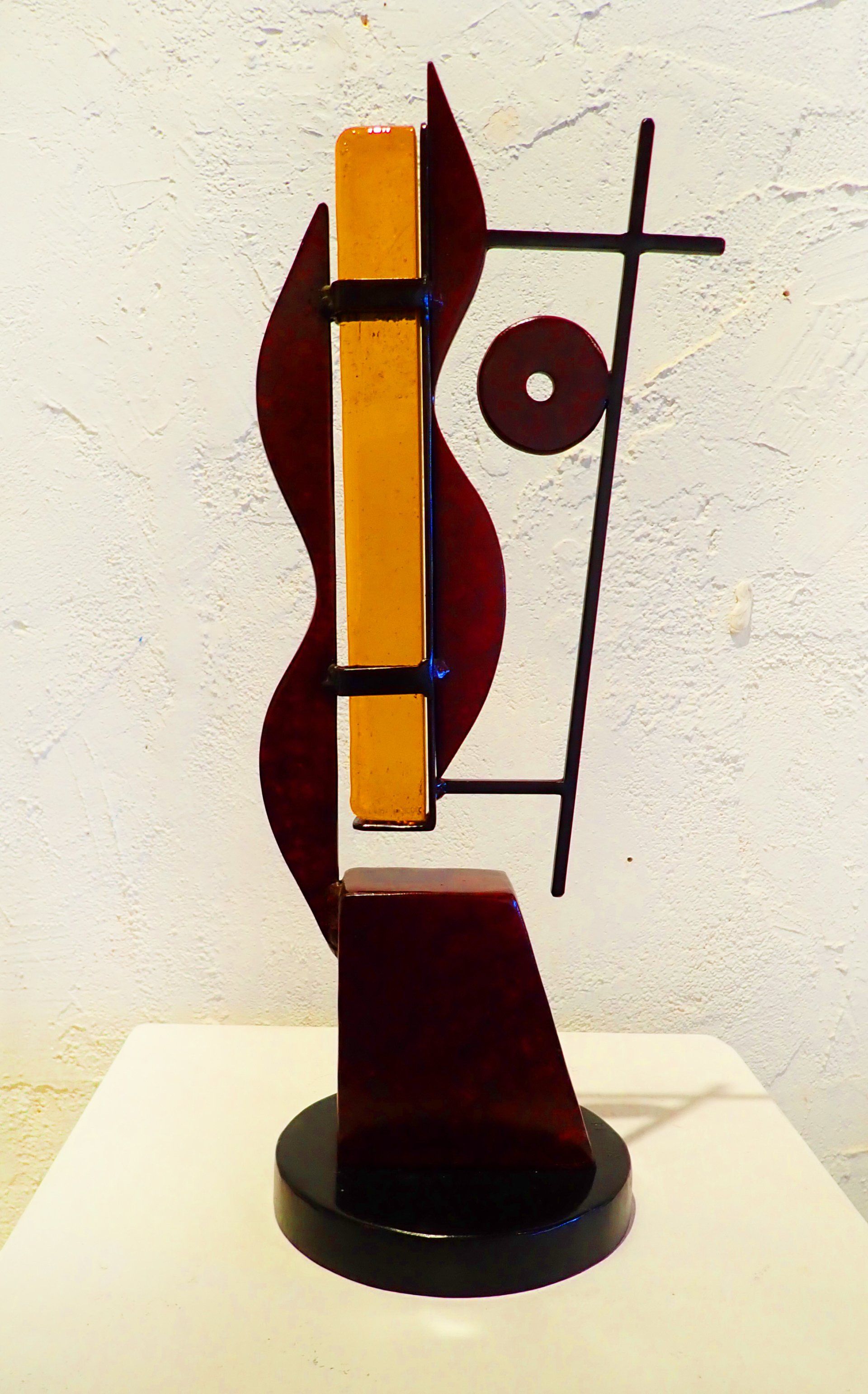 metal and glass sculpture by steve ebben