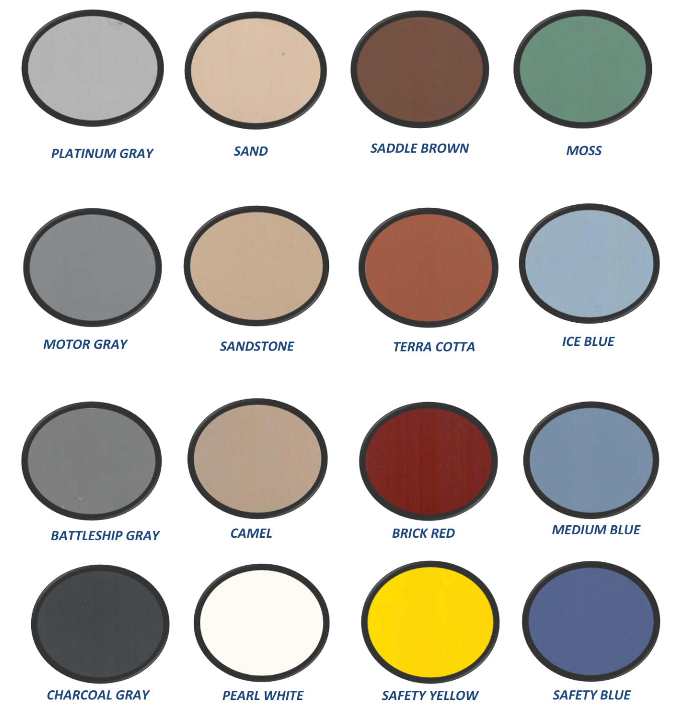Color swatches of roofing tiles, including gray, sand, brown, green, blue, red, white, and yellow.