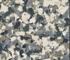 Speckled floor with gray, white, and tan chips.