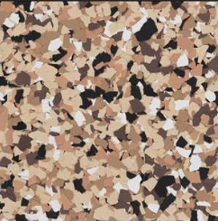Speckled flooring with beige, brown, black, and white chips.