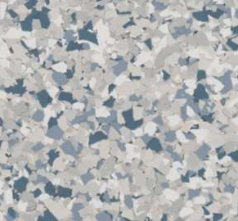 Speckled floor with shades of blue, gray, and white.
