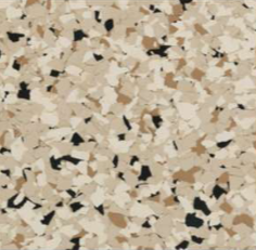 Tan, beige, brown, and black speckled flooring.
